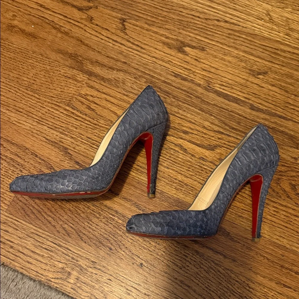 Christian Louboutin Blue Snakeskin-Texture Pointed-Toe Pumps